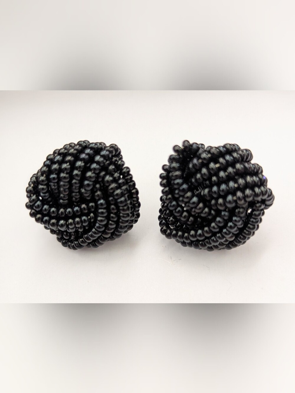 Black Bead Cluster Clip-On Earrings with Silver-Tone Backing